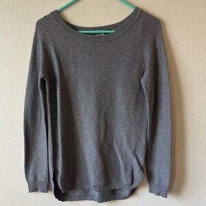 Sweater Works Gray Ribbed Sweater S Rayon Nylon Blend Scoop Neck Cozy Casual